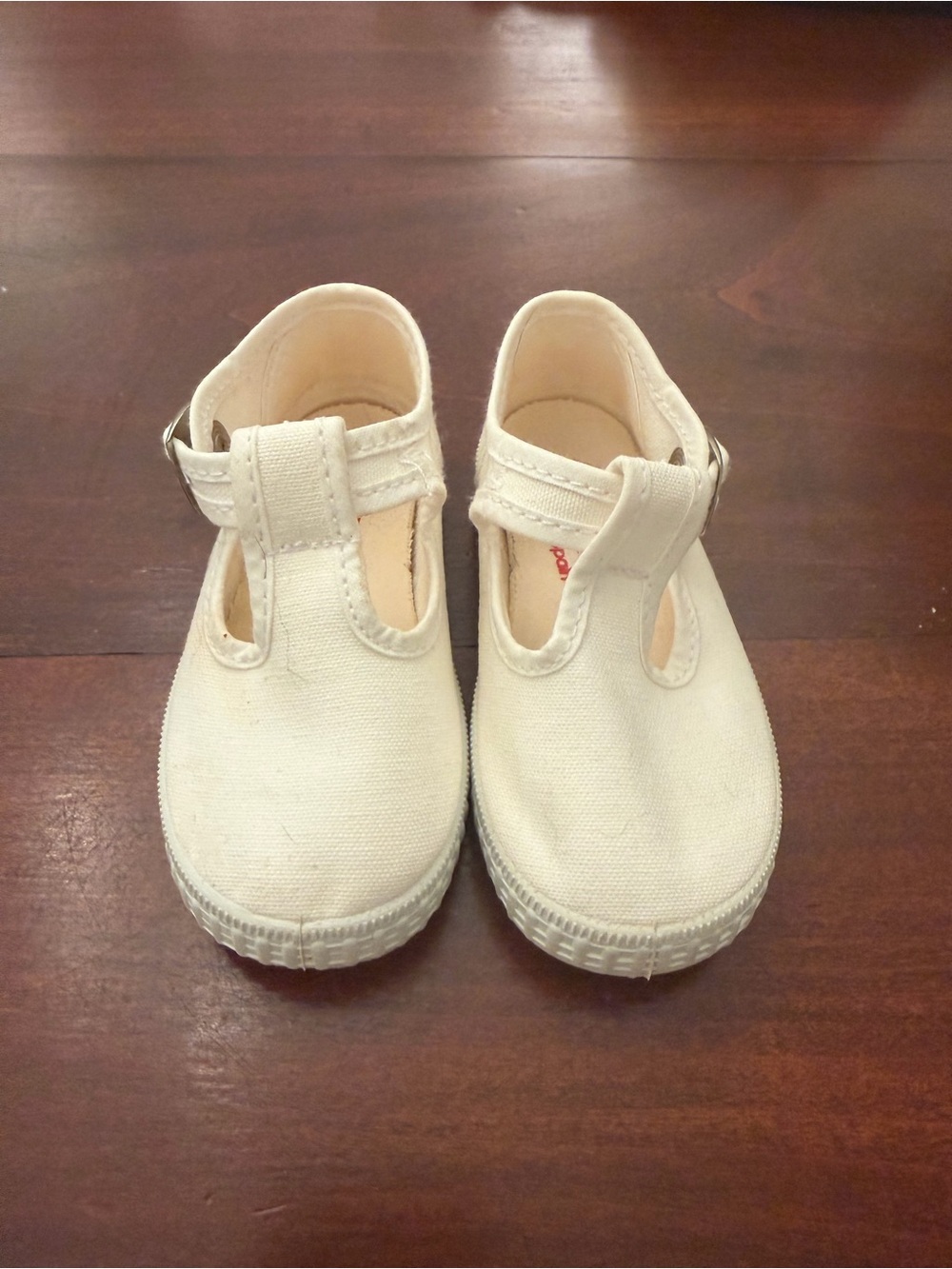 Cienta White Canvas T-Strap Shoes